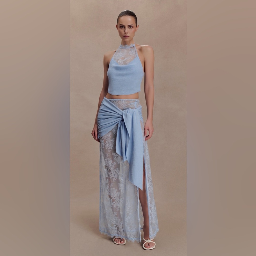 Meshki Light Blue Lucy Lace Maxi Skirt & Knit Halter - Cornflower Blue